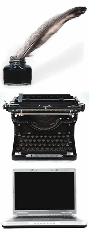 Quill, Typewriter, Laptop