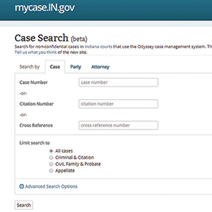A screenshot of the my.case.in.gov web page.