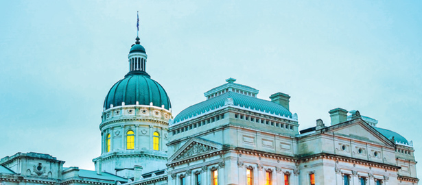 The rotunda of the Indiana State House is shown