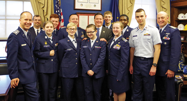 Major Robert Freese with a group of Civil Air Patrol Cadets.