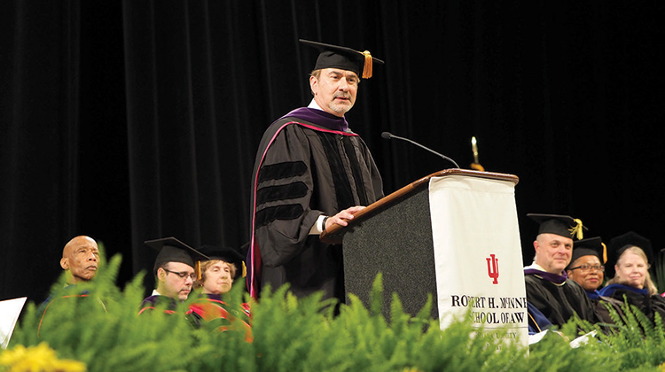 Justice Steven David during the Indiana University Robert H. McKinney School of Law commencement