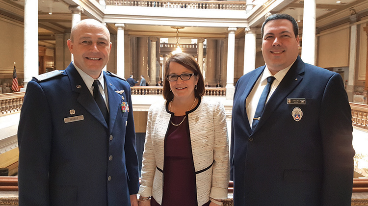 Lt. Col. Robert Freese, Philip Argenti and Chief Justice Loretta Rush at the Indiana State House.