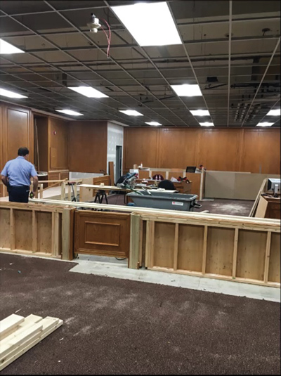 Courtroom 107 during the renovation phase.