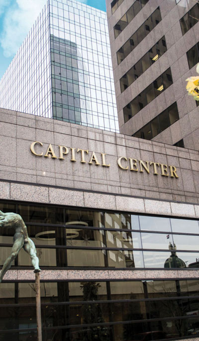 The exterior of Capital Center in downtown Indianapolis.