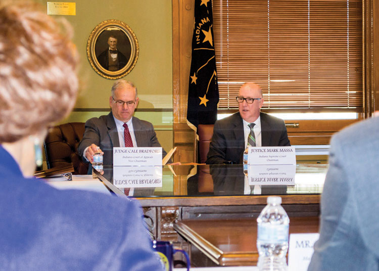 Justice Mark Massa and Judge Cale Bradford preside over the inaugural meeting of the Marion County Judicial Selection Committee