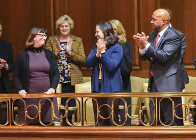 Jane Seigel is applauded by the state leaders during the State of the Judiciary.