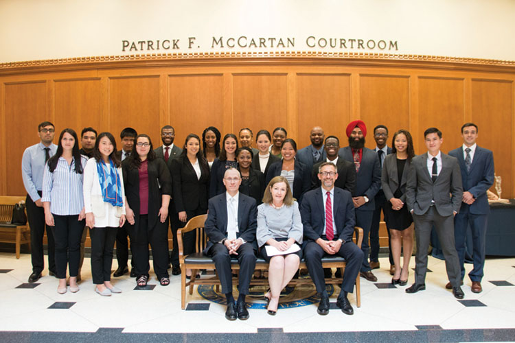 The 2018 ICLEO class with Justice Geoffrey Slaughter, Notre Dame Professor Christine Venter, and Justice Christopher Goff.