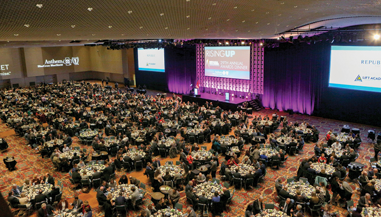 Tables fill the ballroom as part of the Indiana Chamber’s 29th Annual Awards Dinner at the Indiana Convention Center.