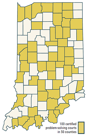 Map showing 50 of 92 counties have a problem-solving court