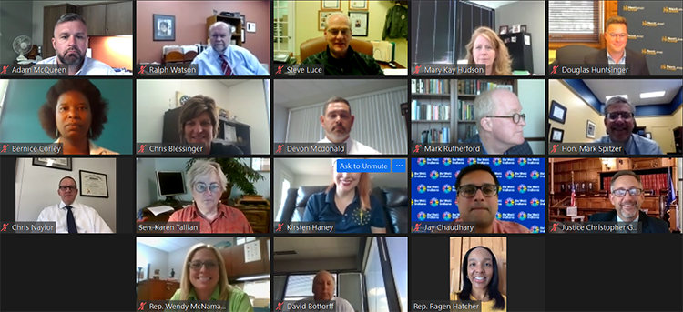Image of several members of the Justice Reinvestment Advisory Council in a virtual meeting.