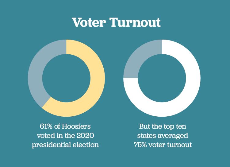 Voter turnout donut charts showing statistics outlined in the article.
