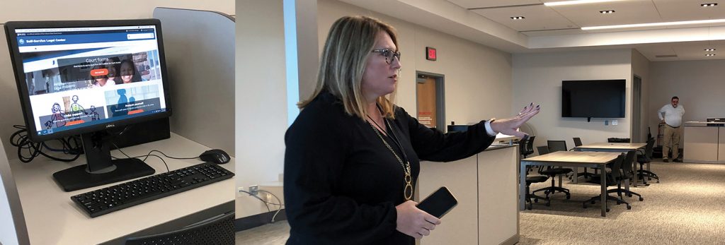 Judge Amy Jones giving a tour of the legal resource center.