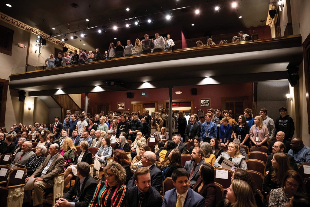 The audience at the traveling oral argument in the Mitchell Opera House in Lawrence County.