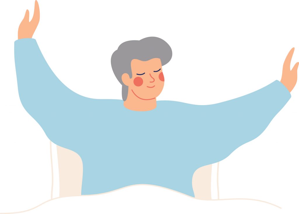 Drawing of a person stretching in bed.