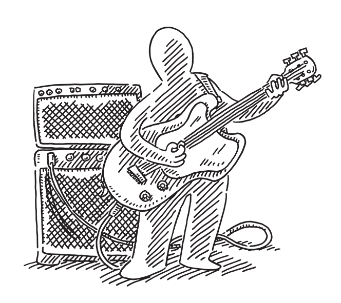 Graphic of a person playing a guitar.
