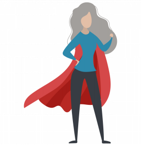 A woman in plain clothes wearing a cape because she's a regular hero. Illustration.