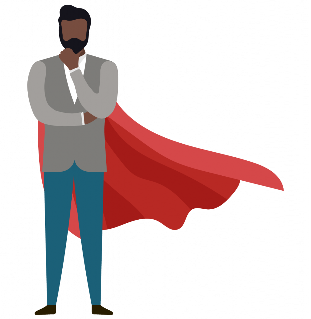 A man in plain clothes wearing a cape because he's a regular hero. Illustration.