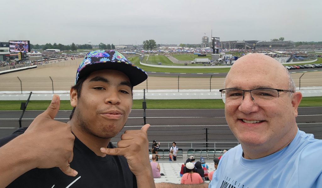 Bob and his little brother Xavier take a selfie from the stands at the Indianapolis 500.