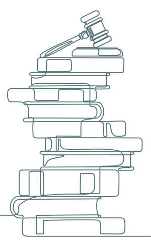 Illustration of a stack of books with a gavel on top.