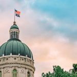 The Indiana Statehouse dome during sunset.